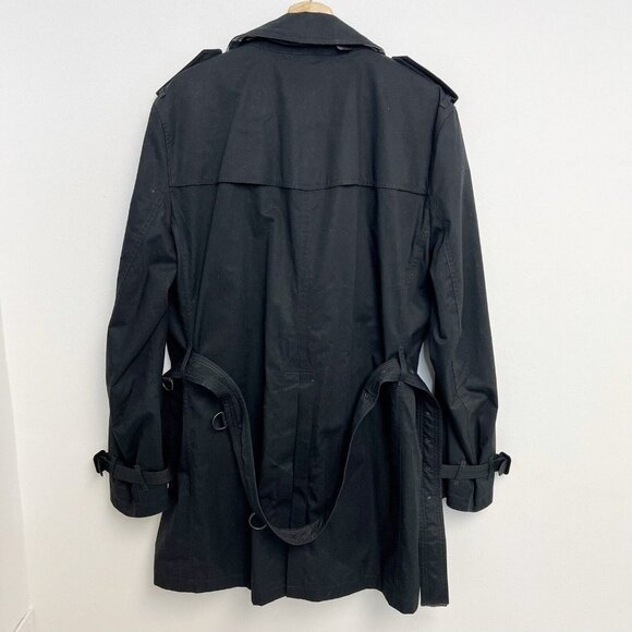 Burberry Brit Men’s Black Double Breasted Plaid Lined  Belt Trench Coat Jacket - Picture 3 of 15